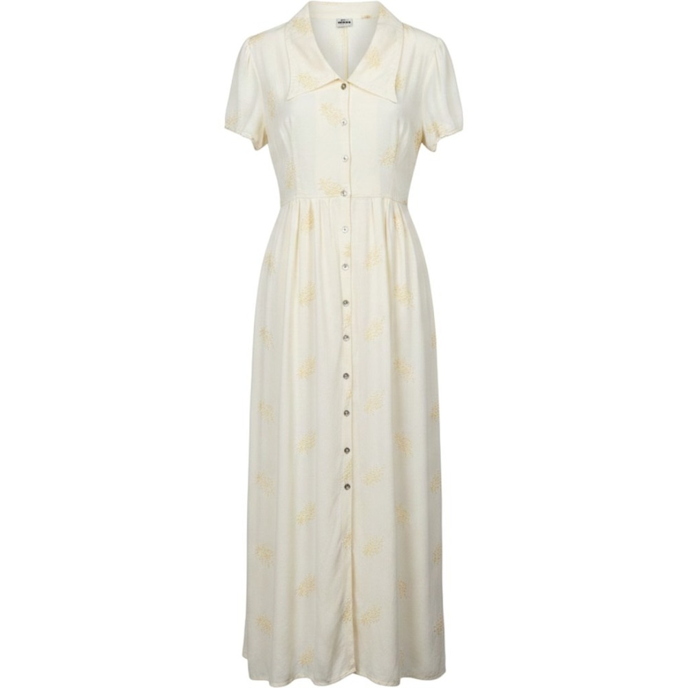 Vintage Cottagecore Beth Schaeffer Maxi Dress Embroidered Button Front Cream L